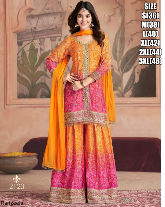 Premium Feel Chinon Bandhani Printed Salwar Kameez Suits Are Available In Various Colours