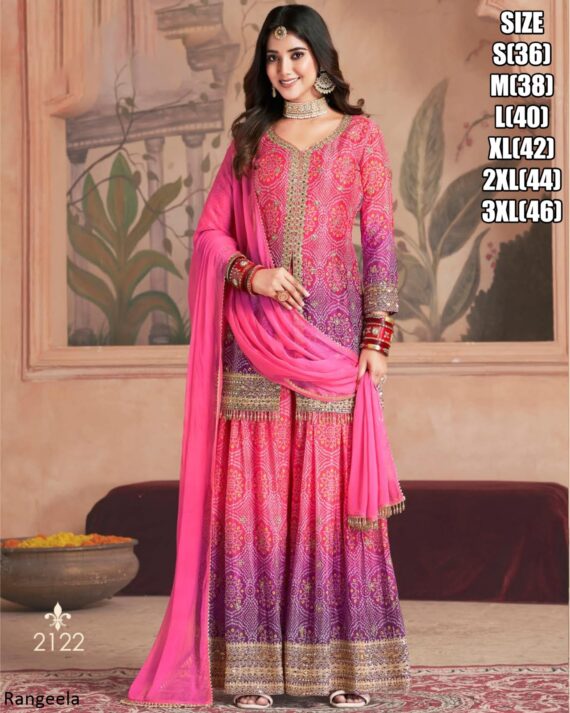 Premium Feel Chinon Bandhani Printed Salwar Kameez Suits Are Available In Various Colours