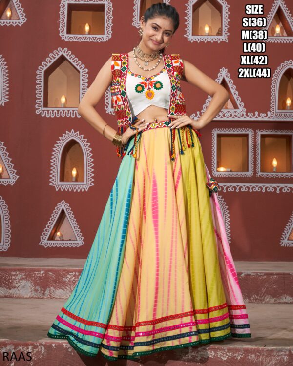 Multi Colour Viscose Rayon Lehenga Choli Set With Jacket Ready To Wear In This Navratri 2024