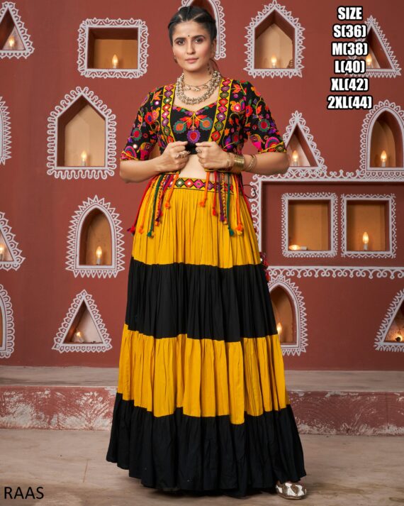 Multi Colour Viscose Rayon Lehenga Choli Set With Jacket Ready To Wear In This Navratri 2024