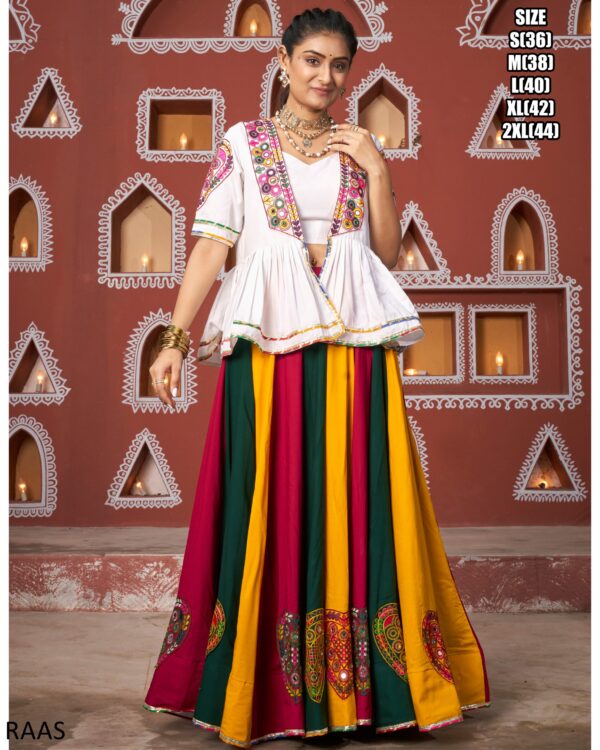 Multi Colour Viscose Rayon Lehenga Choli Set With Jacket Ready To Wear In This Navratri 2024