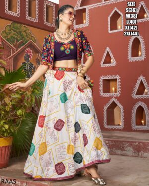 Multi Colour Viscose Rayon Lehenga Choli Set With Jacket Ready To Wear In This Navratri 2024