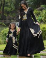 Buy Stuning Designer Flared Rayon Gown For Mom And Daughter Navratri Collections 2024