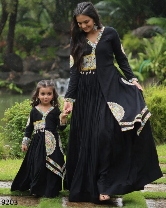 Buy Stuning Designer Flared Rayon Gown For Mom And Daughter Navratri Collections 2024
