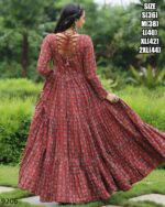 Modern Maxi Dress Style Printed And Ruffle Stitched Navratri Cotton Gown Collection 2024