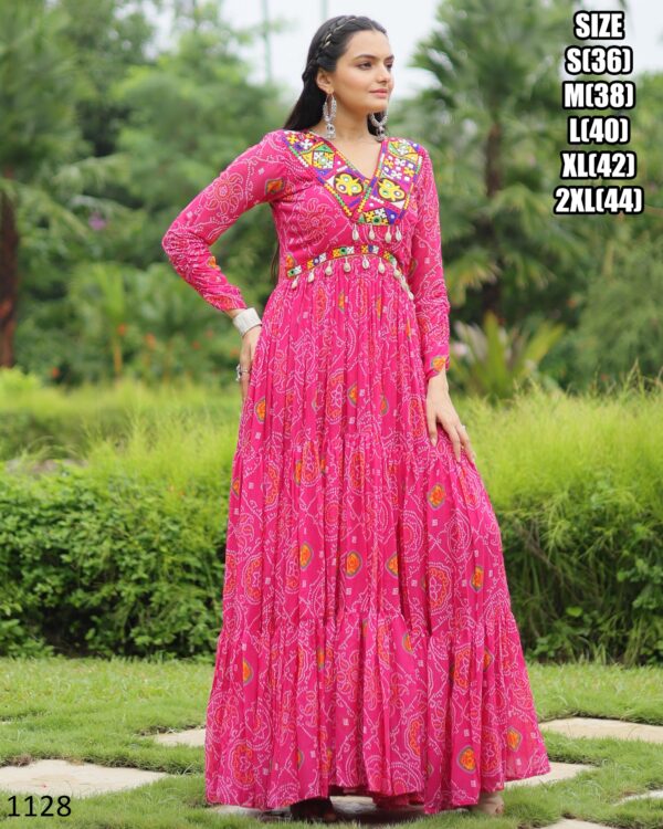 Latest Designer Faux Georgette Bandhani Printed Anarkali Gown By Ethnicrang