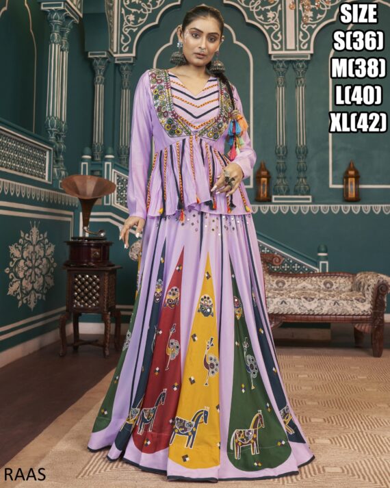 Exquisite Colourful Poly Maska Silk Readymade Lehenga Choli And Rayon Jacket In This Navratri Collection