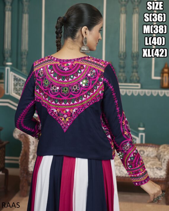 Exquisite Colourful Poly Maska Silk Readymade Lehenga Choli And Rayon Jacket In This Navratri Collection