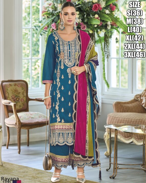 Presenting Heavy Embroidery Designer Indian And Pakistani Chinon Salwar Kameez Set