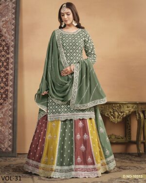 Exclusive Designer Kurti Style Top With Multi Coloured Lehenga Design For Weddings