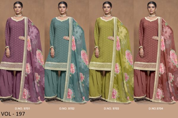 Outstanding PartyWear Roman Silk Kurta With Plazo And Floral Digital Printed Dupatta