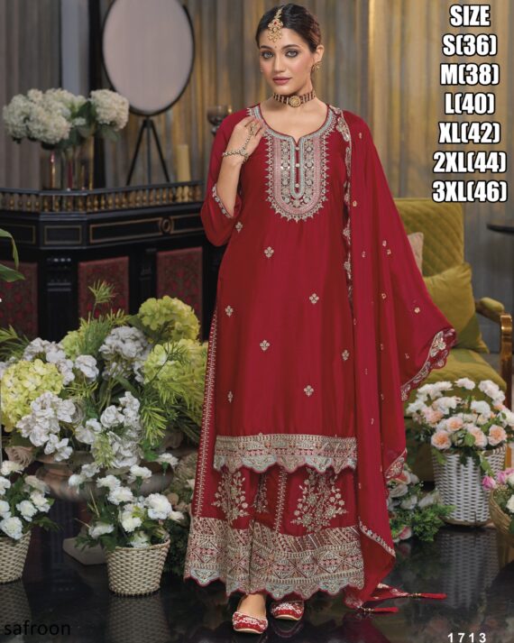 Latest Collection Of Indian Readymade Chinon Salwar Kameez (Plazo Suit)