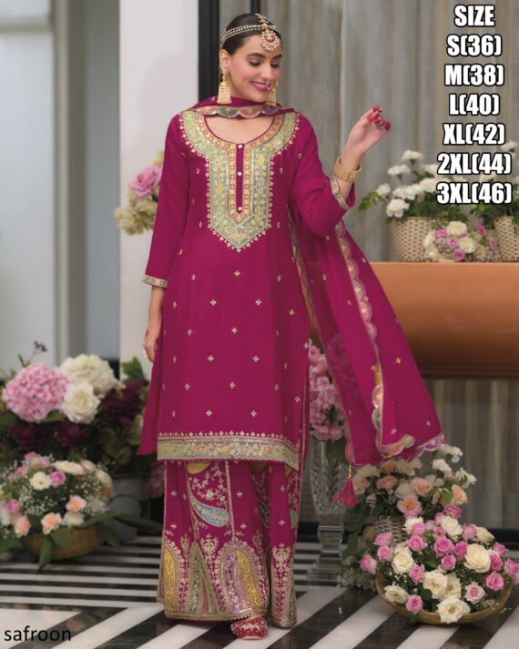 Latest Collection Of Indian Readymade Chinon Salwar Kameez (Plazo Suit)