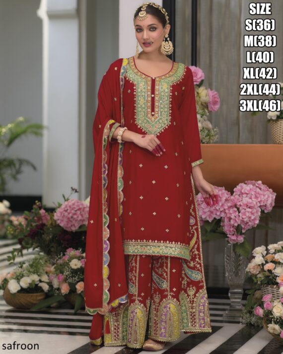 Latest Collection Of Indian Readymade Chinon Salwar Kameez (Plazo Suit)