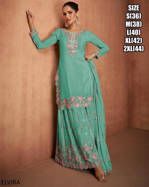 Embroidered Three Piece Stitched Plazo Salwar Kameez Dress In Women's Collection 2024