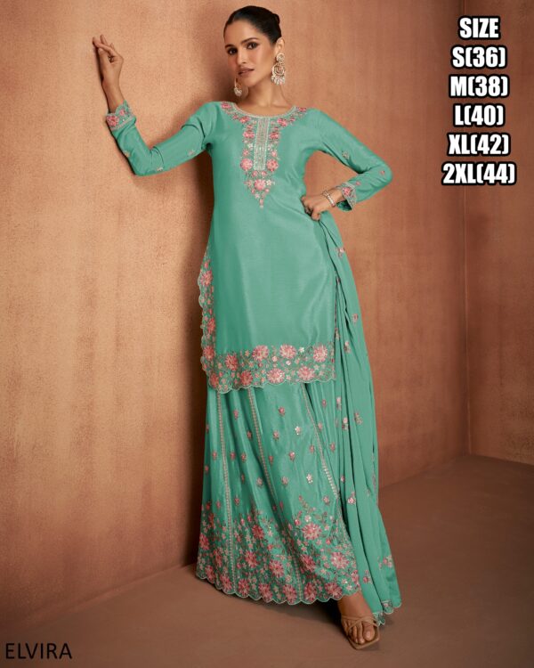 Embroidered Three Piece Stitched Plazo Salwar Kameez Dress In Women's Collection 2024