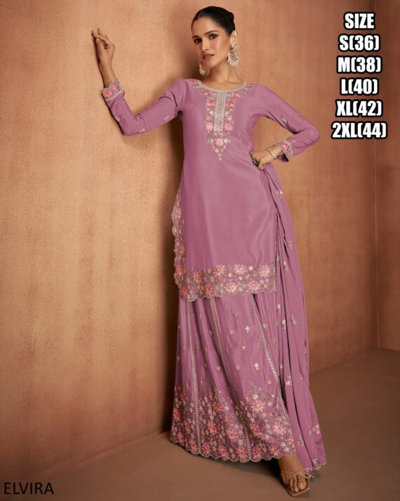 Embroidered Three Piece Stitched Plazo Salwar Kameez Dress In Women's Collection 2024