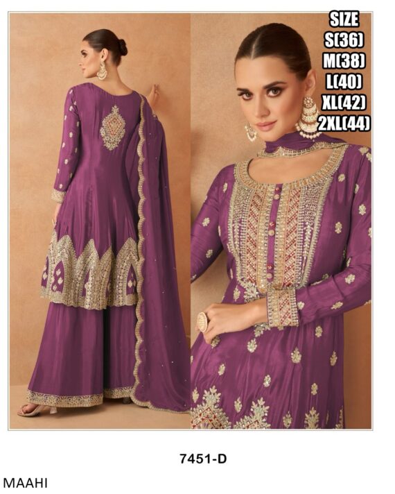 Ethnicrang Real Chinon Embroidered Work Readymade Plazo Suit For Festival