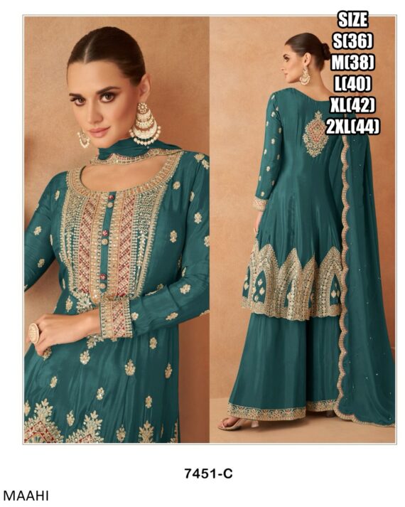 Ethnicrang Real Chinon Embroidered Work Readymade Plazo Suit For Festival