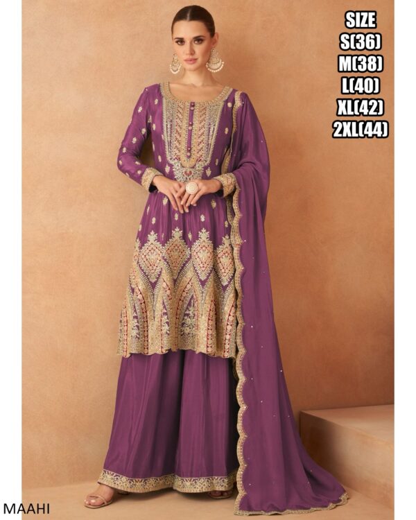 Ethnicrang Real Chinon Embroidered Work Readymade Plazo Suit For Festival