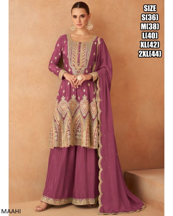 Ethnicrang Real Chinon Embroidered Work Readymade Plazo Suit For Festival