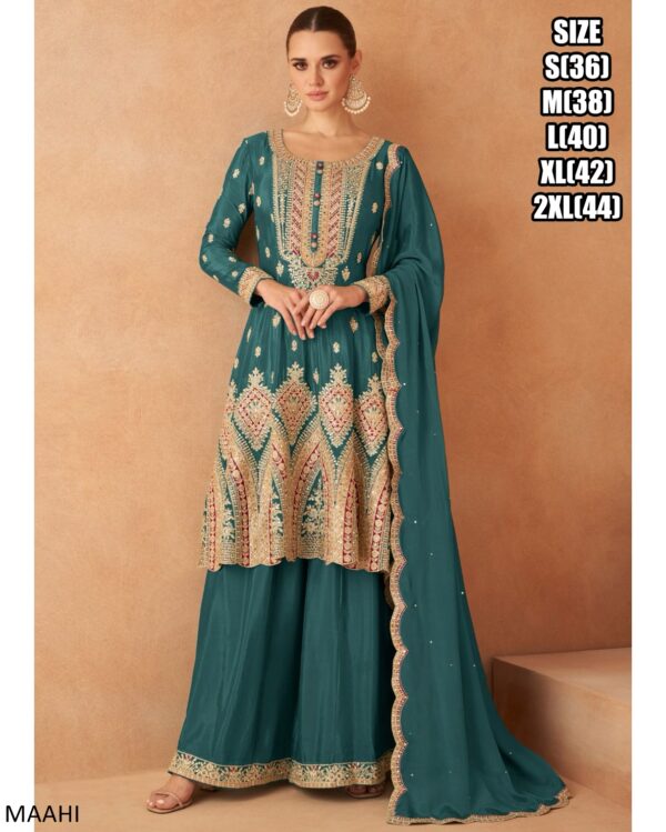 Ethnicrang Real Chinon Embroidered Work Readymade Plazo Suit For Festival