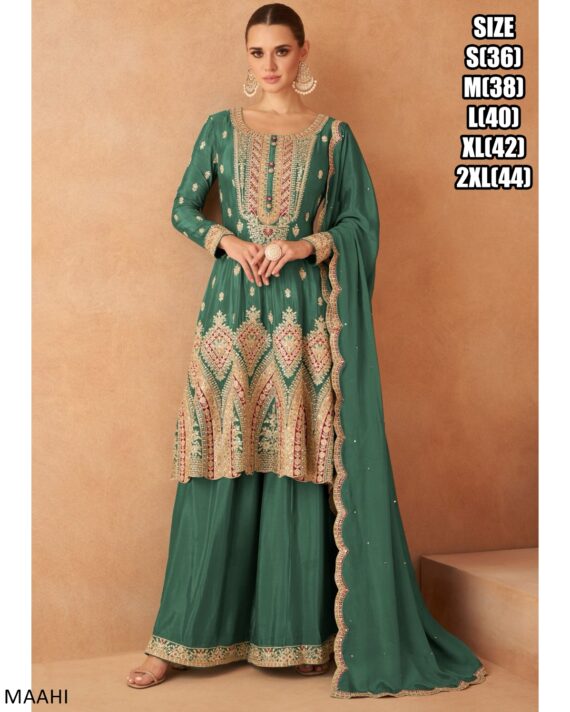 Ethnicrang Real Chinon Embroidered Work Readymade Plazo Suit For Festival