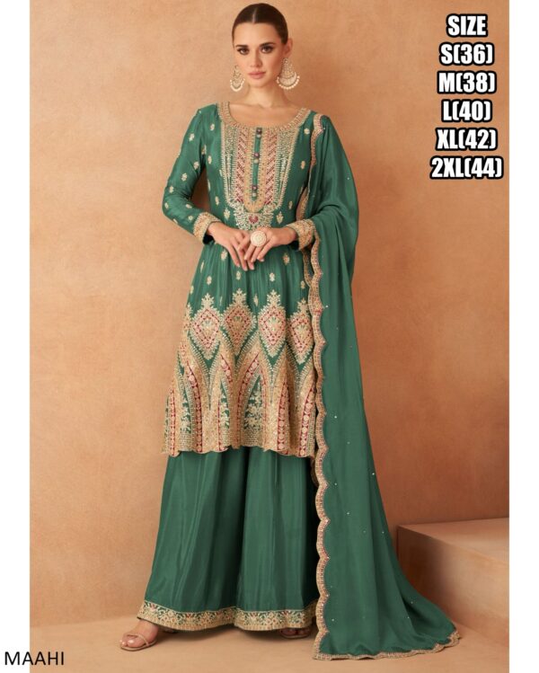 Ethnicrang Real Chinon Embroidered Work Readymade Plazo Suit For Festival