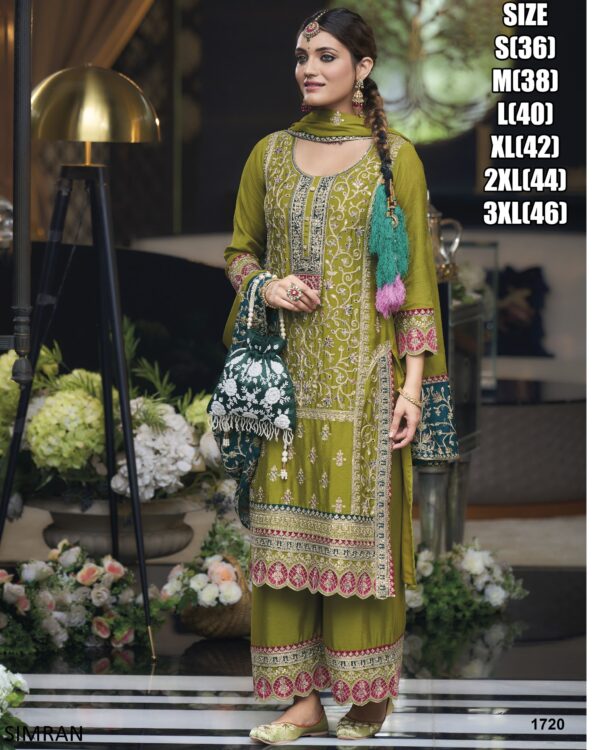 Chinon Fabric Colourful Gorgeous Readymade Plazo Style Salwar Kameez Suit