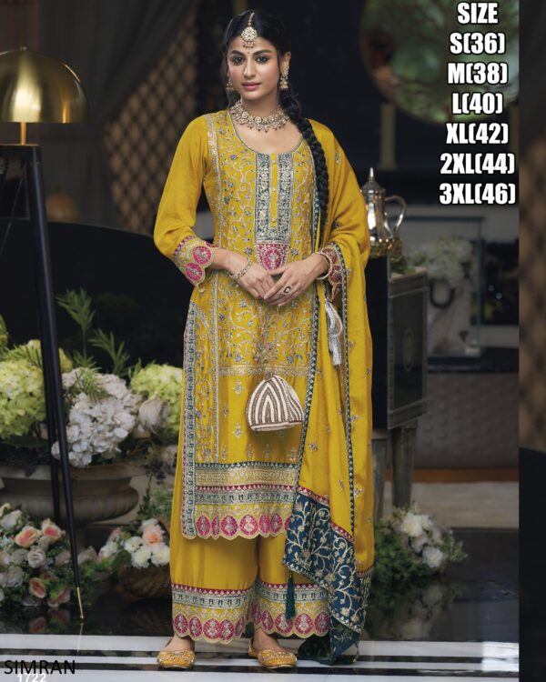 Chinon Fabric Colourful Gorgeous Readymade Plazo Style Salwar Kameez Suit