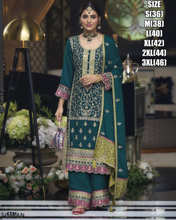 Chinon Fabric Colourful Gorgeous Readymade Plazo Style Salwar Kameez Suit