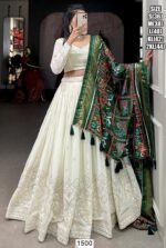 Fascinating Lucknowi Paper Mirror Work White Georgette Lehenga Choli With Different Colours Of Dupatta