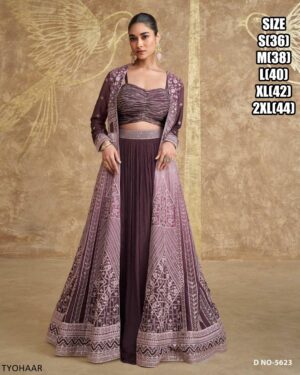 Ready To Wear Crop Top With Western Lehenga And Heavy Designer Long Shrug For Wedding And Parties