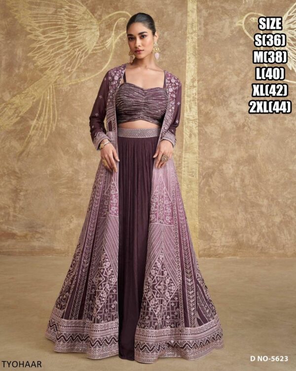 Ready To Wear Crop Top With Western Lehenga And Heavy Designer Long Shrug For Wedding And Parties