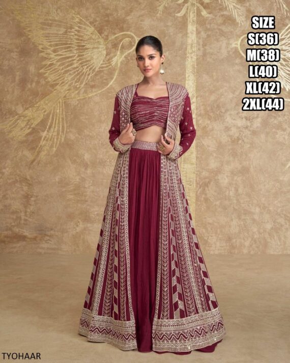 Ready To Wear Crop Top With Western Lehenga And Heavy Designer Long Shrug For Wedding And Parties