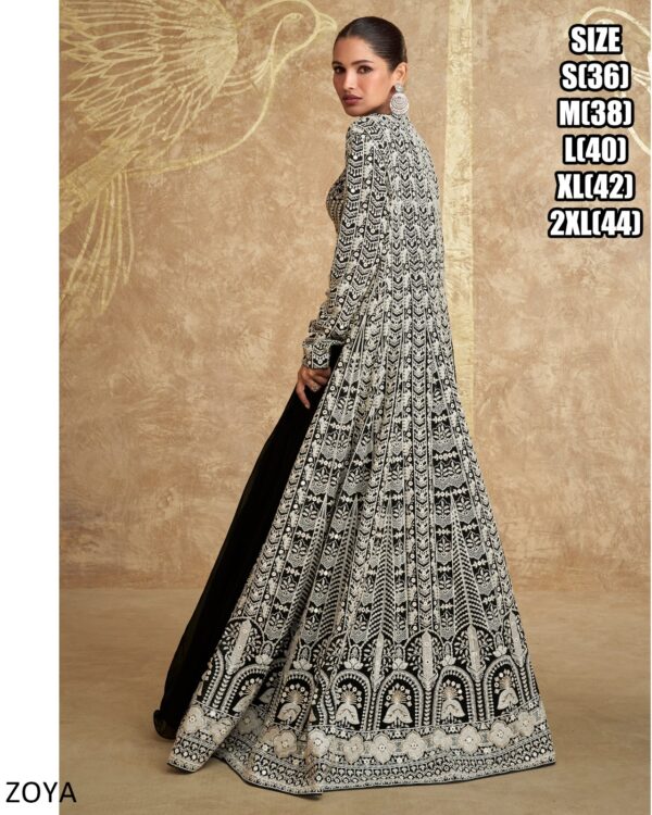 Georgette Embroidered With Mirror Work Crop Top And Flared Lehenga With Long Shrug