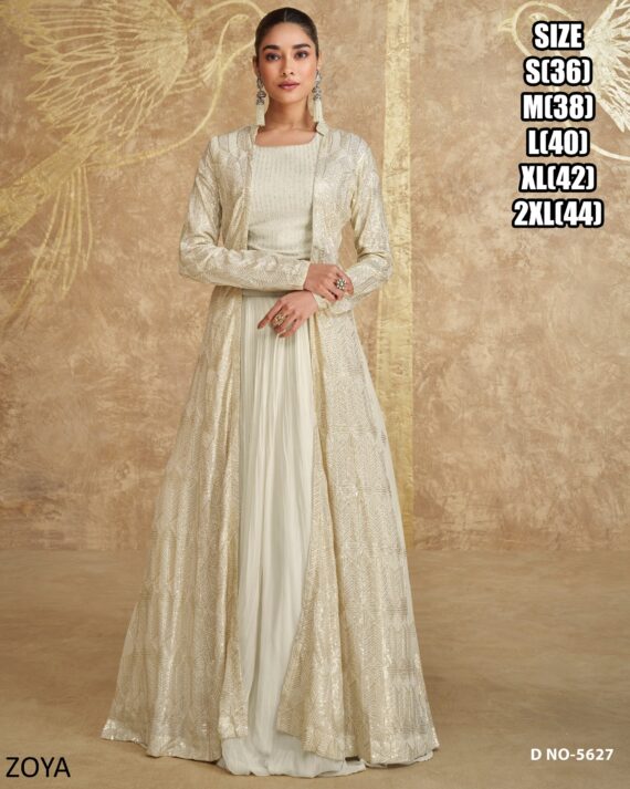 Georgette Embroidered With Mirror Work Crop Top And Flared Lehenga With Long Shrug