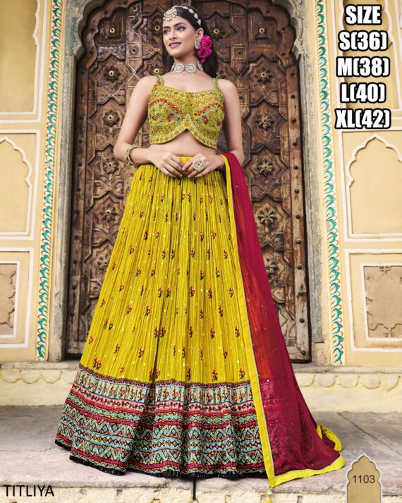 Fashionable Sequence Embroidery Work Pure Chinon Readymade Lehenga Choli Available