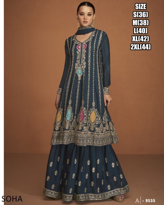 This Elegant Salwar Kameez Style Designer Anarkali Top And Plazo Suit Is The Perfect Outfit For Any Occasion