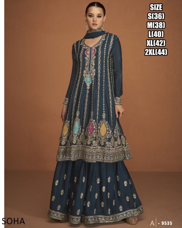 This Elegant Salwar Kameez Style Designer Anarkali Top And Plazo Suit Is The Perfect Outfit For Any Occasion