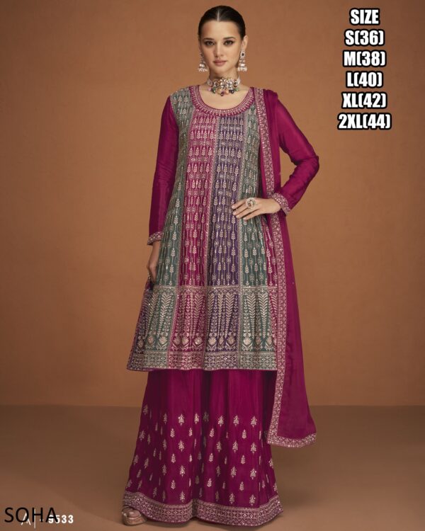 This Elegant Salwar Kameez Style Designer Anarkali Top And Plazo Suit Is The Perfect Outfit For Any Occasion