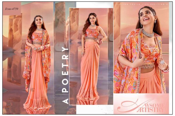 The Gorgeous Orange Shrug, Blouse And Skirt Is A Standout Choice For Any Special Occasion