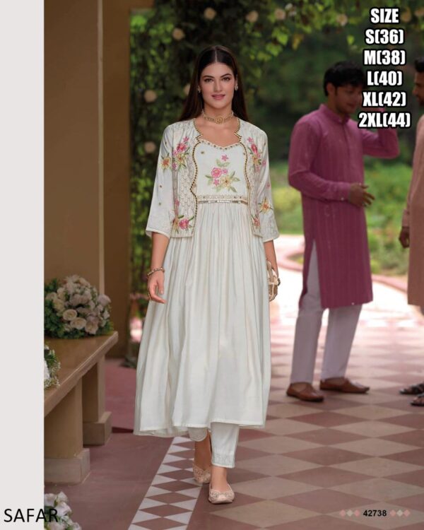 Pure Viscose Silk Kurti, Pant With Koti Ethnic Sets Can Wear Especially Elegant Festive And Weddings