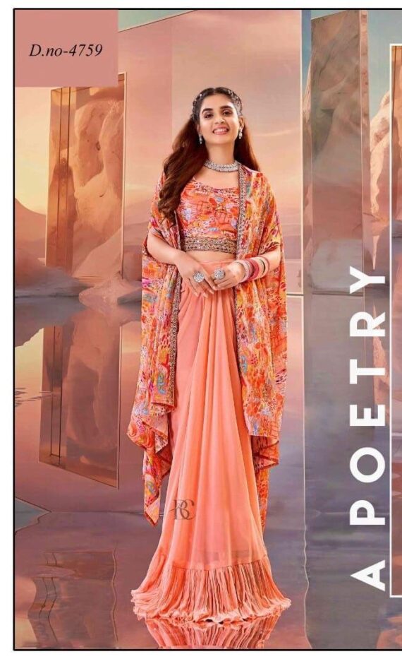 The Gorgeous Orange Shrug, Blouse And Skirt Is A Standout Choice For Any Special Occasion