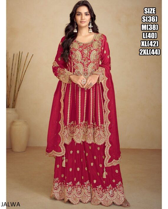 Presenting New Premium Quality Real Chinon Flair Anarkali Kurta With Plazo, Dupatta Sets