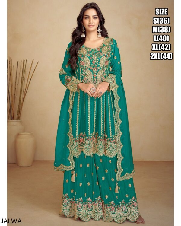 Presenting New Premium Quality Real Chinon Flair Anarkali Kurta With Plazo, Dupatta Sets