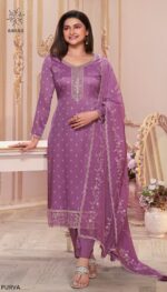 Women's Silk Georgette A-Line Thread Embroidered Salwar Suit For Festive Season