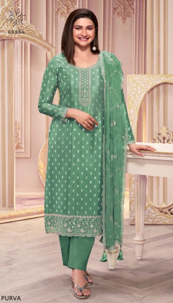 Women's Silk Georgette A-Line Thread Embroidered Salwar Suit For Festive Season