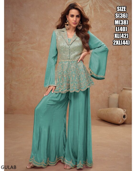 Here Are Gorgeous Ethnic Designer Chinon Top And Plazo (Bottom) Set Perfect For Elegant Parties