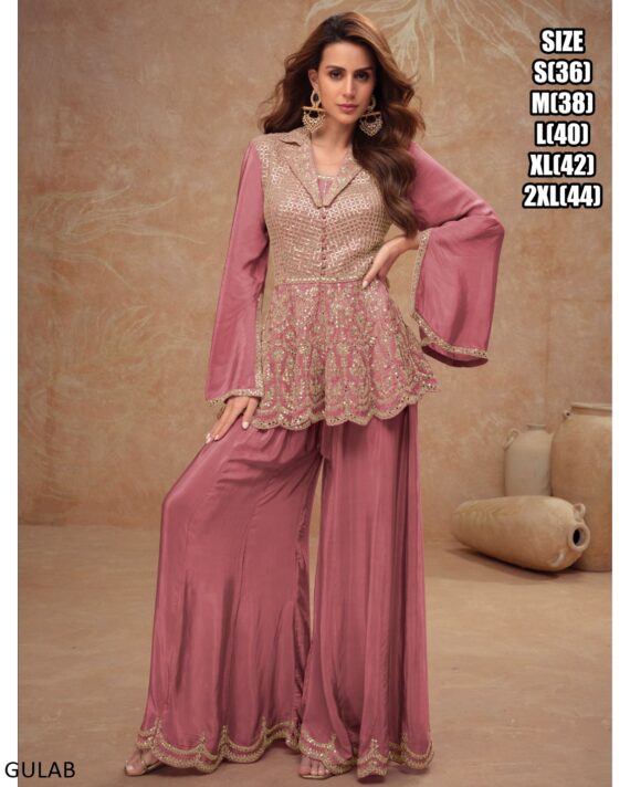 Here Are Gorgeous Ethnic Designer Chinon Top And Plazo (Bottom) Set Perfect For Elegant Parties